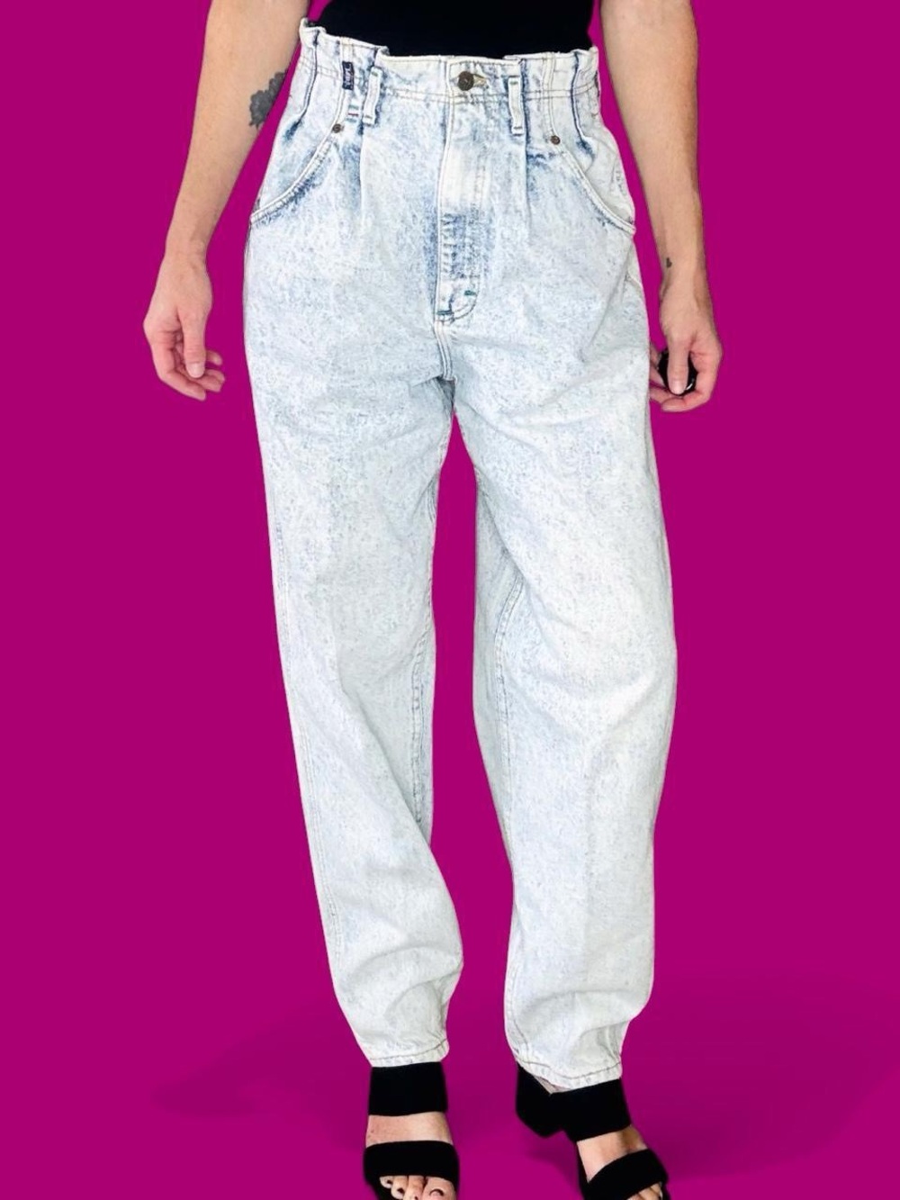 Vintage Lee High Rise Light Acid Wash Straight Leg Relaxed Denim Jeans